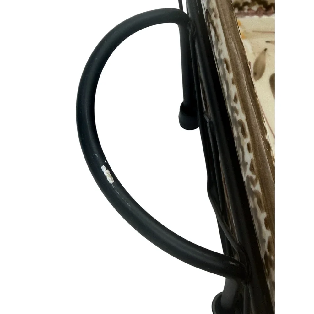 Temp-tations Old World Brown Floral Ceramic Square Baker &‎ Metal Serving Rack